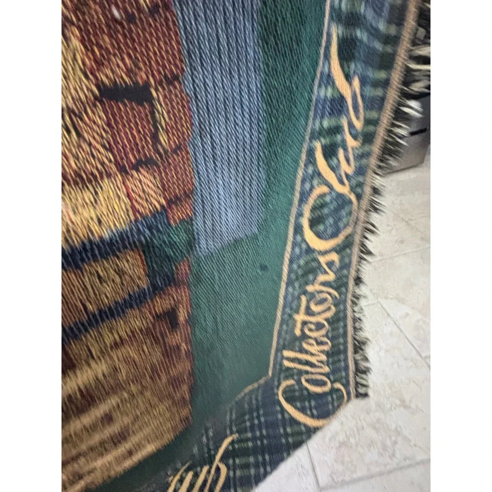 Longaberger Collectors Club Woven Tapestry Throw Blanket Green Plaid Basket